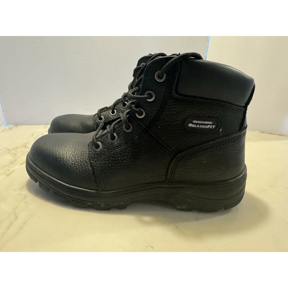 Skechers Work Relaxed Fit Slip Resistant Leather Work Boots Black Men's Size 9 - Picture 6 of 12